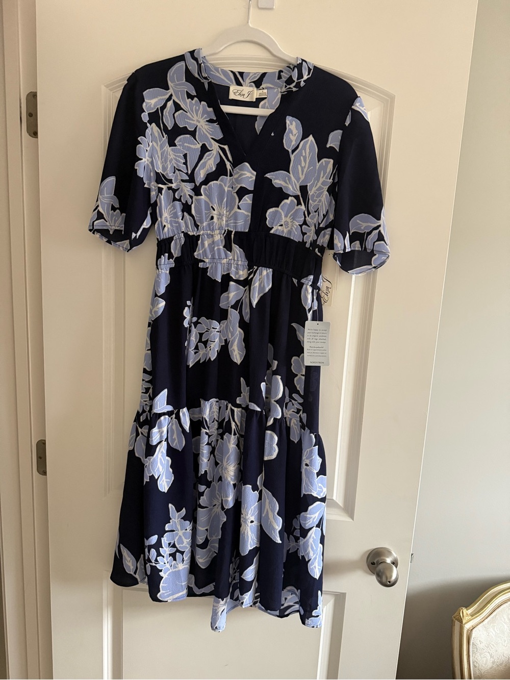 Eliza J Navy and Light Blue Floral Midi Dress